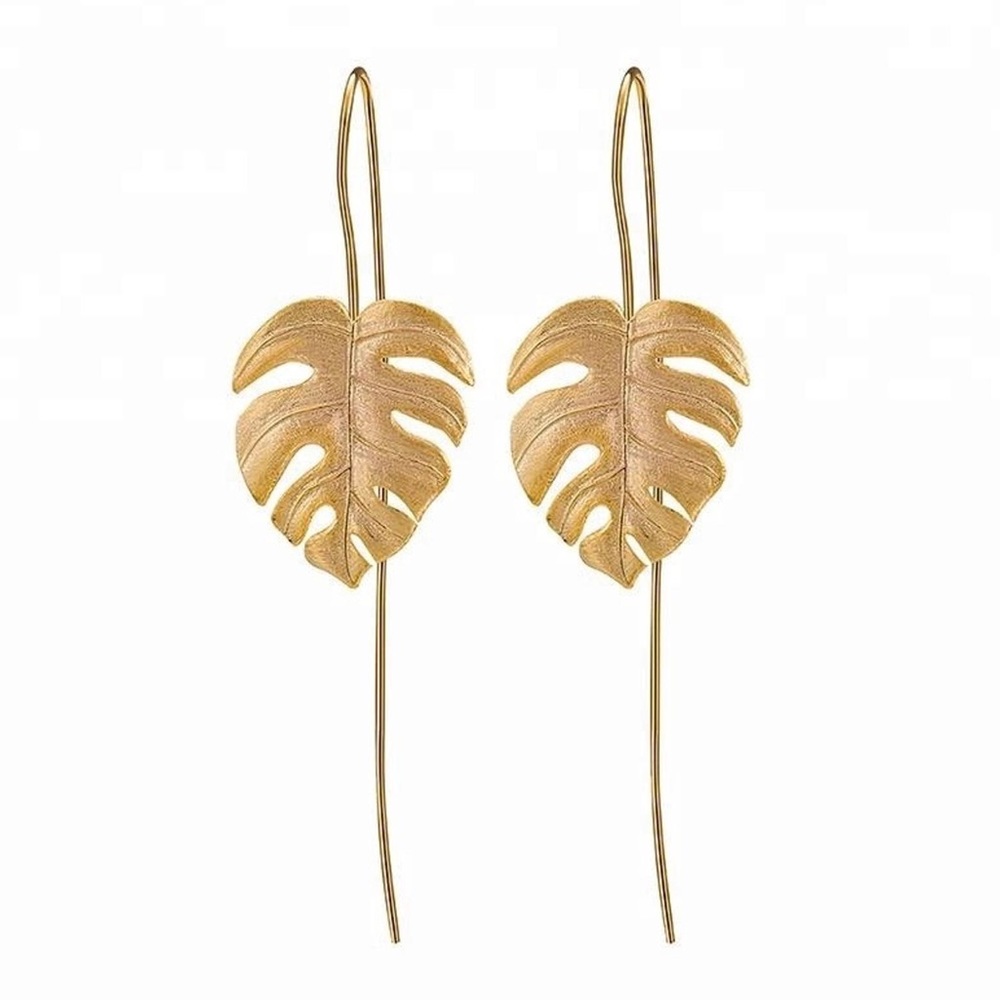 MONSTERA - Gold leaf dangle wire earrings